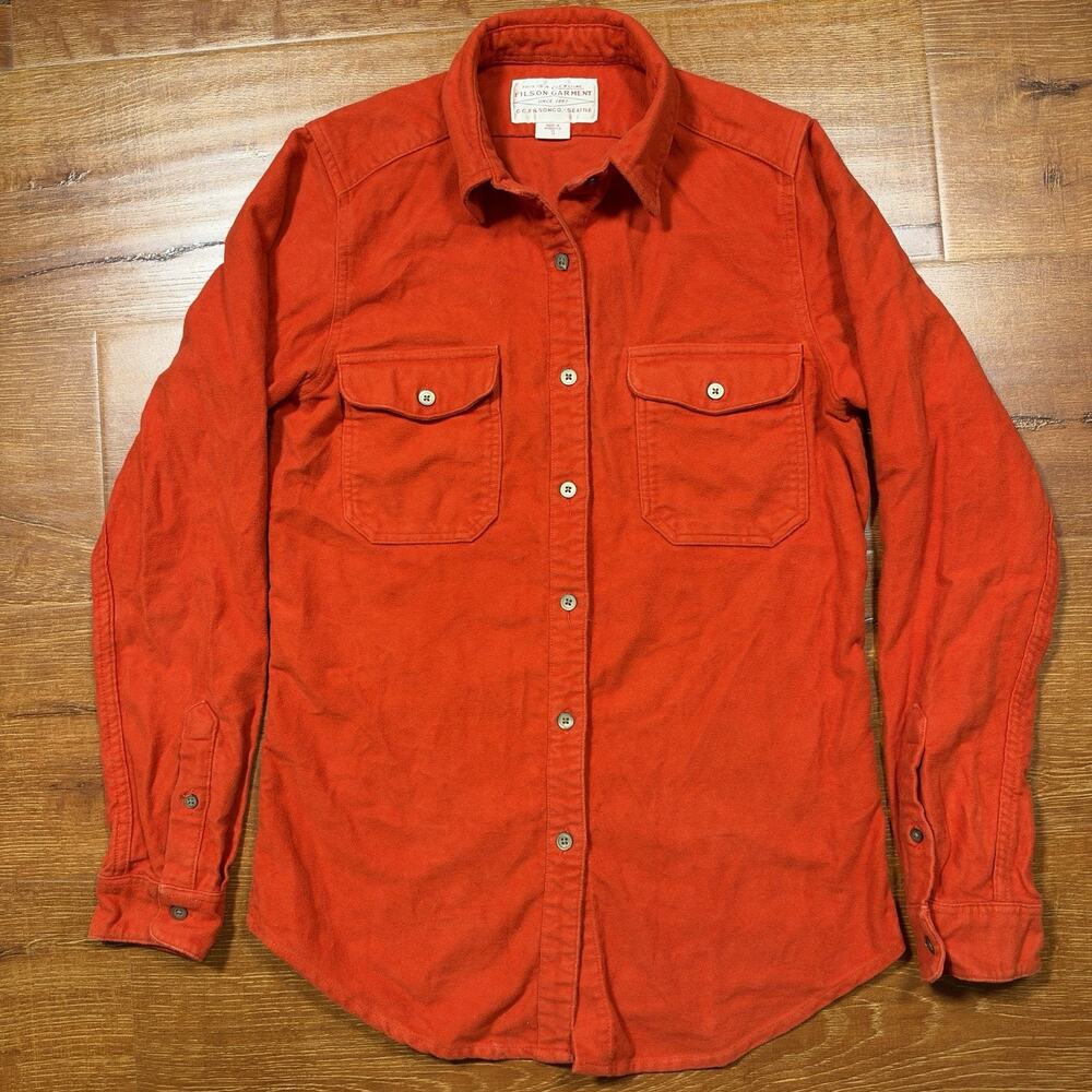 Filson Button Up Shirt Womens S Red Moleskin Long Sleeve Outdoor Hiking Camping